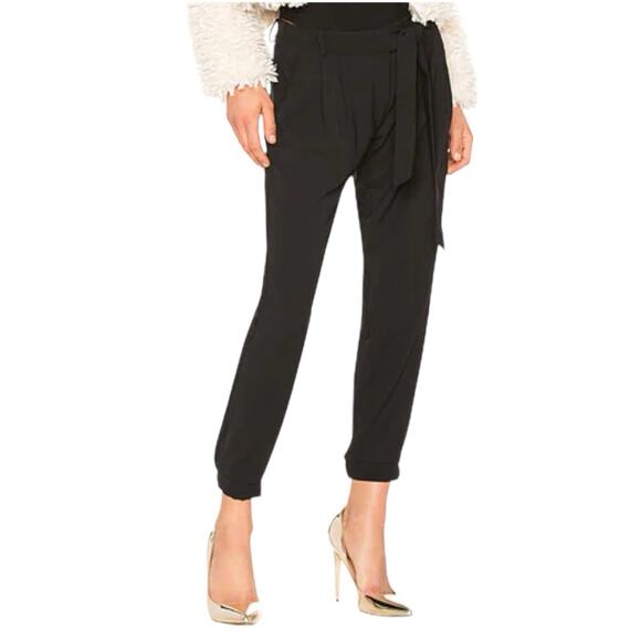 PARKER Elliot Pleated High Rise Belted Tie Waist Trouser Pants Size 8 Black - Picture 1 of 11